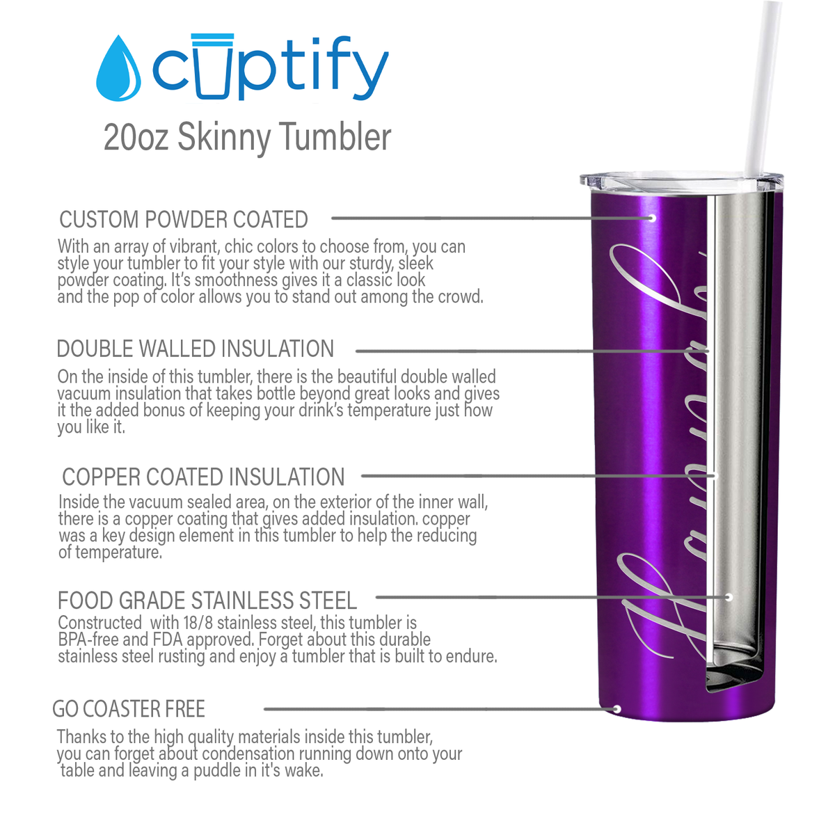 Personalized Engraved 20 oz Skinny 20oz Tumbler - Raspberry Translucent