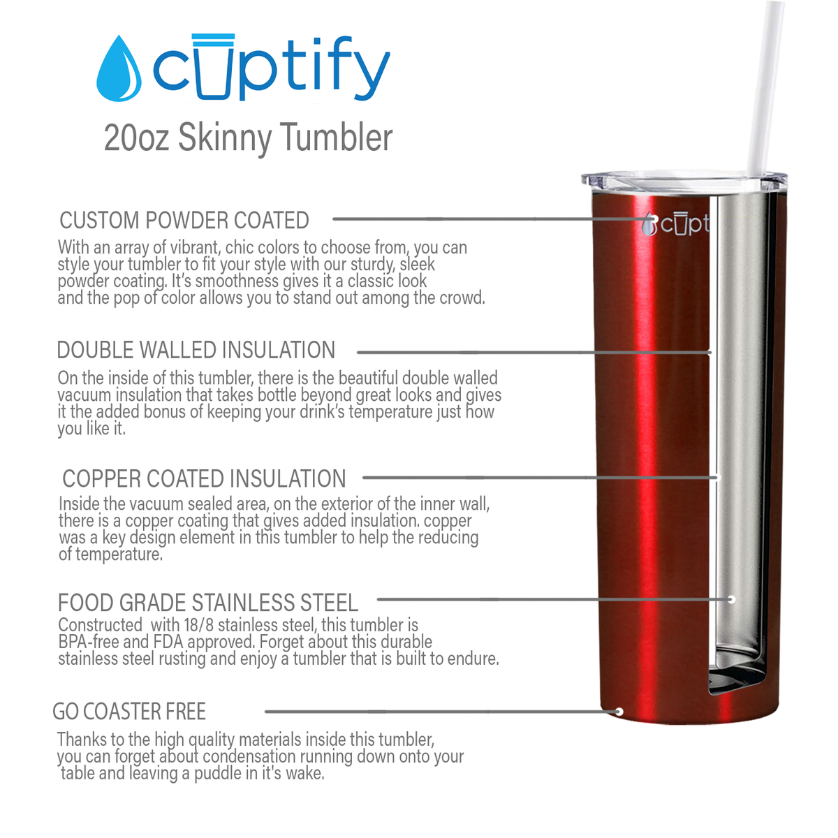  Red Translucent Skinny Tumbler