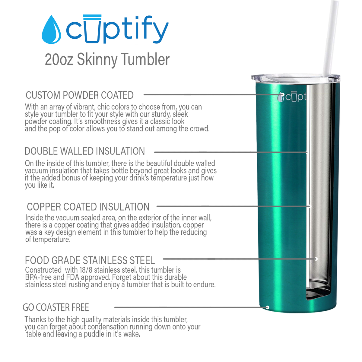 Teal Translucent Skinny Tumbler