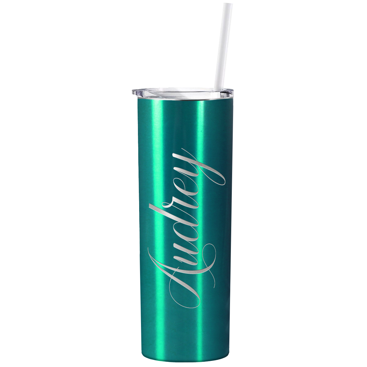 Personalized Engraved 20 oz Skinny 20oz Tumbler - Teal Translucent
