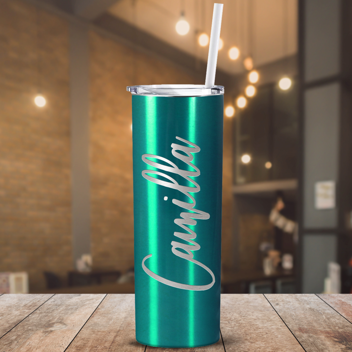 Personalized Engraved 20 oz Skinny 20oz Tumbler - Teal Translucent