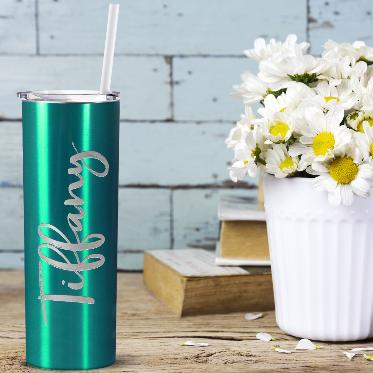 Personalized Engraved 20 oz Skinny 20oz Tumbler - Teal Translucent