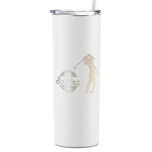 Personalized Female Golfer Laser Engraved on Stainless Steel Golf Tumbler