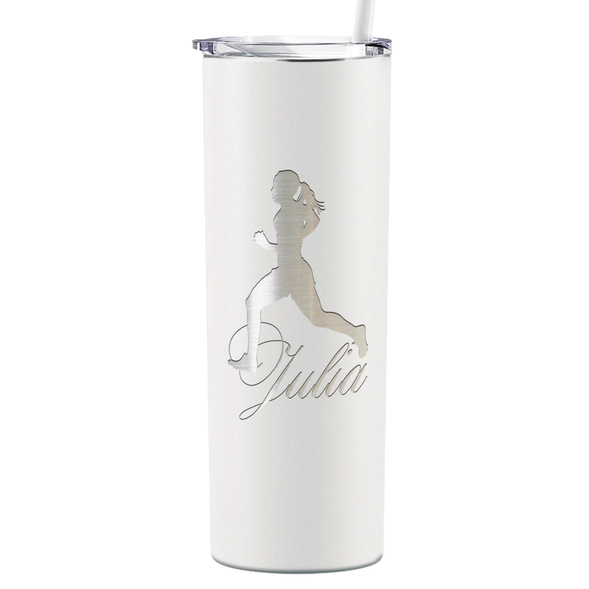 Personalized Running Women Silhouette Laser Engraved on Stainless Steel Cross Country Tumbler