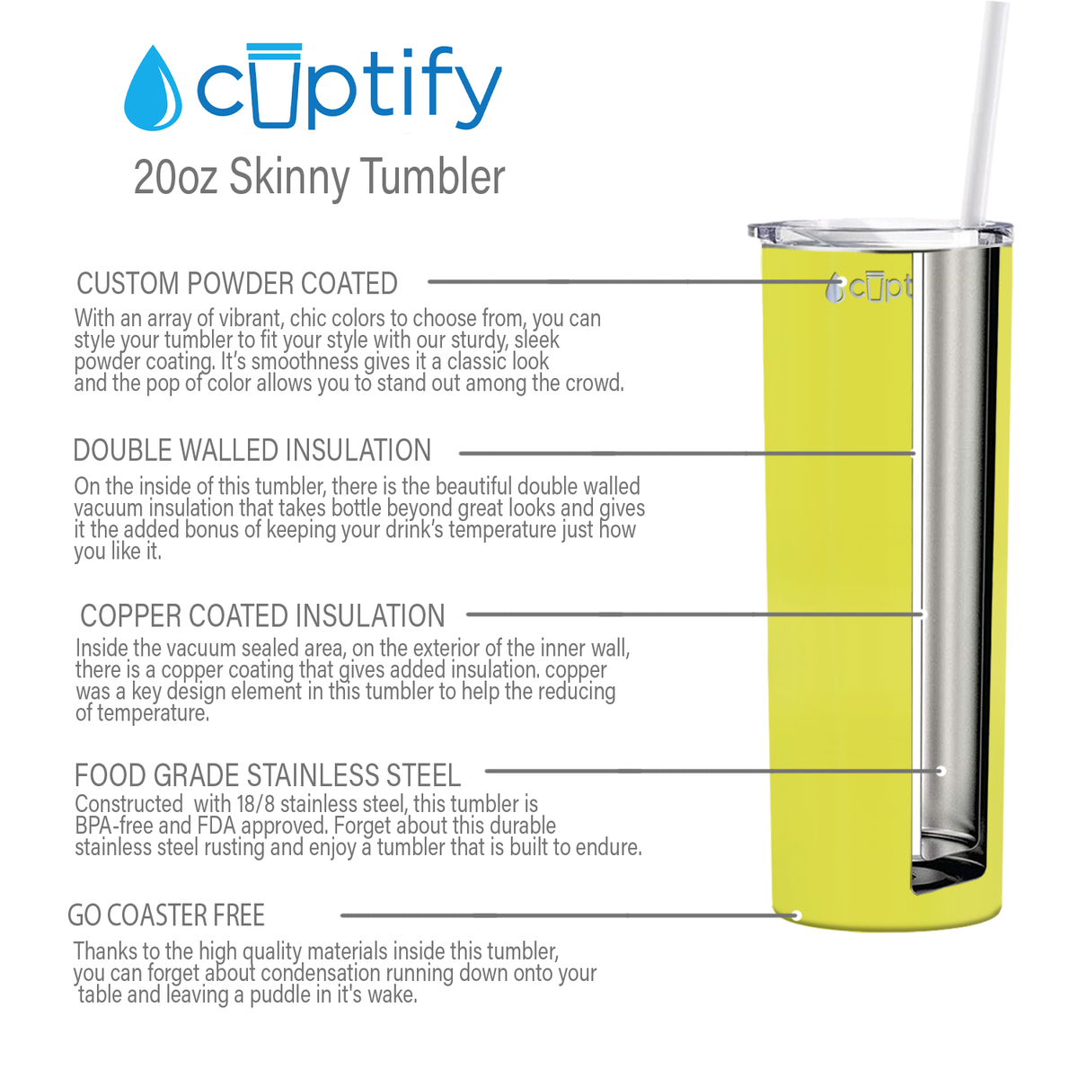 Yellow Gloss Tumbler 20oz Skinny Tumbler