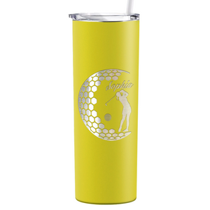 Personalized Women Golfer Laser Engraved on Stainless Steel Golf Tumbler