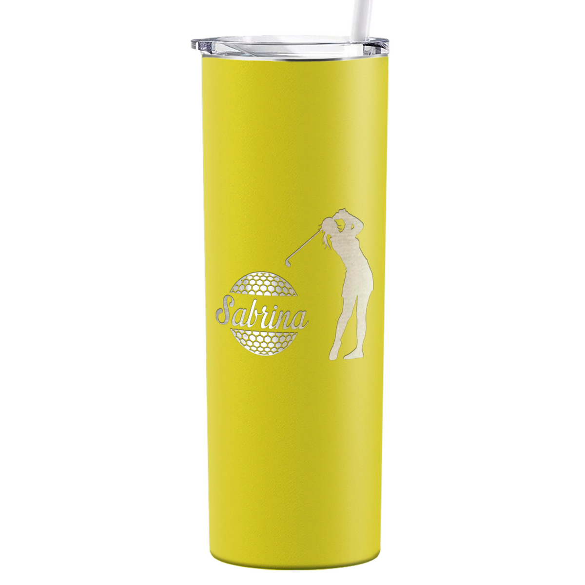 Personalized Female Golfer Laser Engraved on Stainless Steel Golf Tumbler
