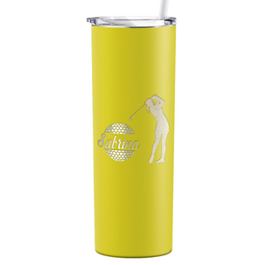 Personalized Female Golfer Laser Engraved on Stainless Steel Golf Tumbler