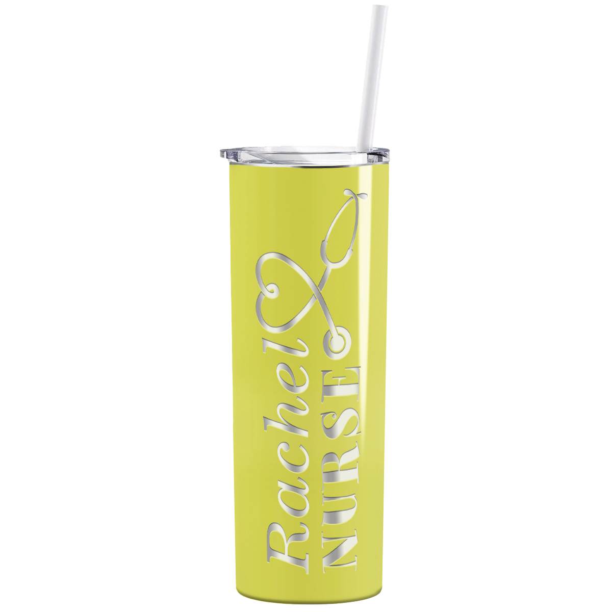 Personalized Nurse Laser Engraved 20oz Skinny Tumbler - Yellow Gloss