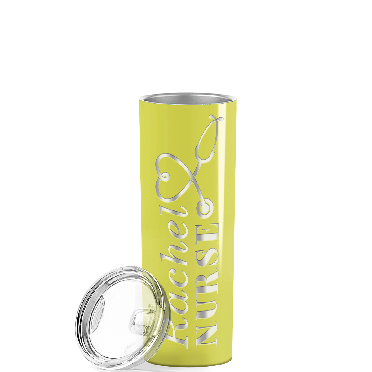 Personalized Nurse Laser Engraved 20oz Skinny Tumbler - Yellow Gloss