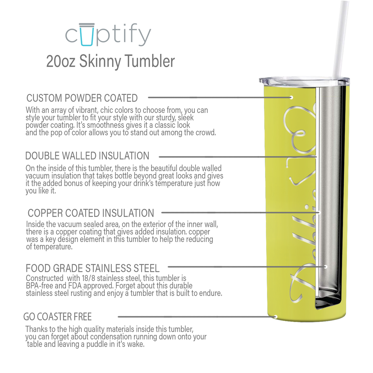 Personalized Nurse Laser Engraved 20oz Skinny Tumbler - Yellow Gloss