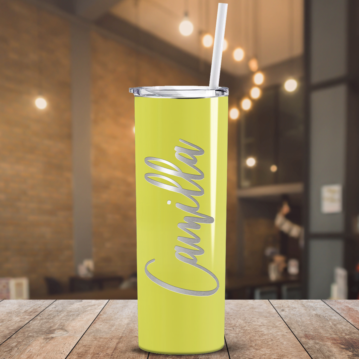 Personalized Engraved 20 oz Skinny 20oz Tumbler - Yellow Gloss