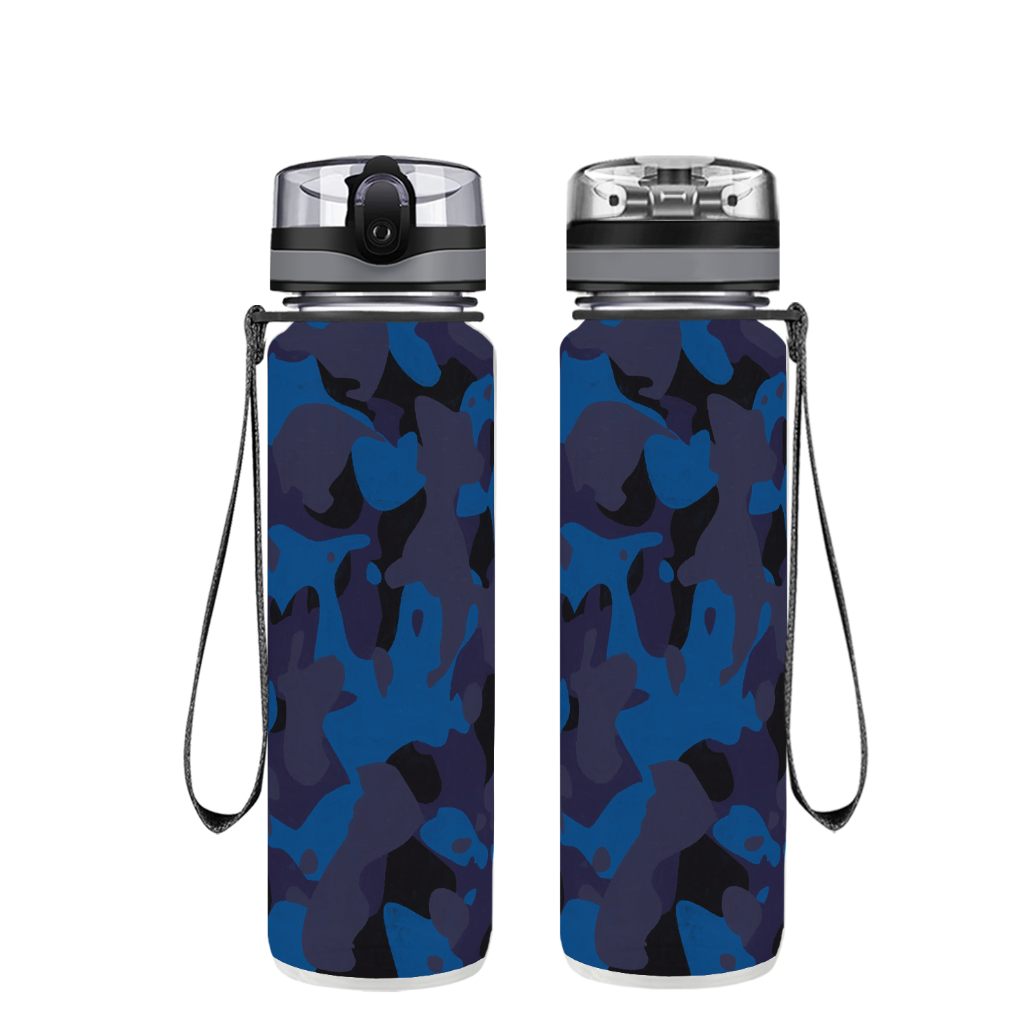 Blue Camouflage on 20 oz Motivational Tracking Water Bottle