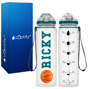 Personalized Basketball on 20 oz Motivational Tracking Water Bottle