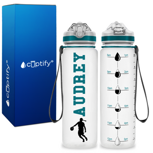 Personalized Female Basketball Player on 20 oz Motivational Tracking Water Bottle