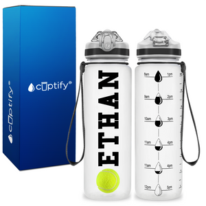 Personalized Tennis Ball on 20 oz Motivational Tracking Water Bottle