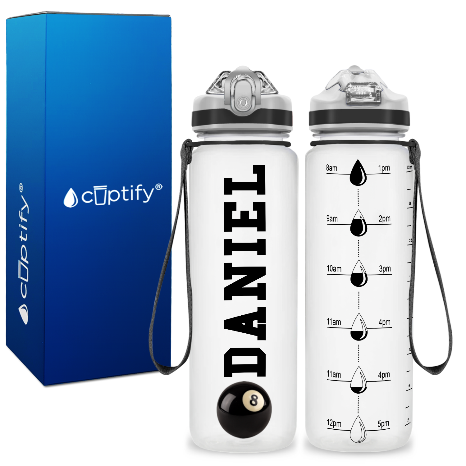 Personalized Billiards on 20 oz Motivational Tracking Water Bottle