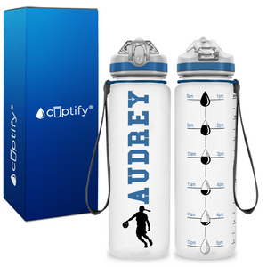 Personalized Female Basketball Player on 20 oz Motivational Tracking Water Bottle