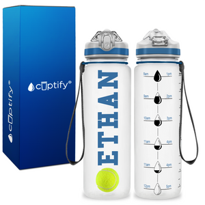 Personalized Tennis Ball on 20 oz Motivational Tracking Water Bottle