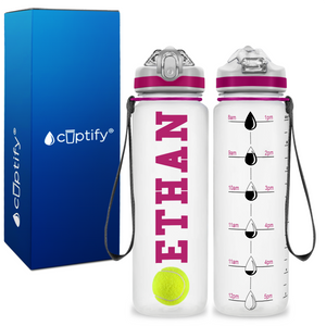 Personalized Tennis Ball on 20 oz Motivational Tracking Water Bottle