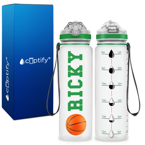 Personalized Basketball on 20 oz Motivational Tracking Water Bottle