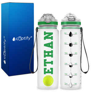 Personalized Tennis Ball on 20 oz Motivational Tracking Water Bottle