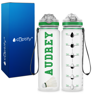 Personalized Badminton on 20 oz Motivational Tracking Water Bottle