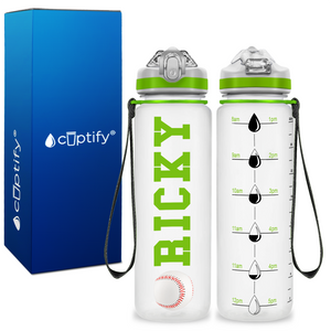 Personalized Baseball on 20 oz Motivational Tracking Water Bottle