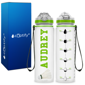 Personalized Badminton on 20 oz Motivational Tracking Water Bottle