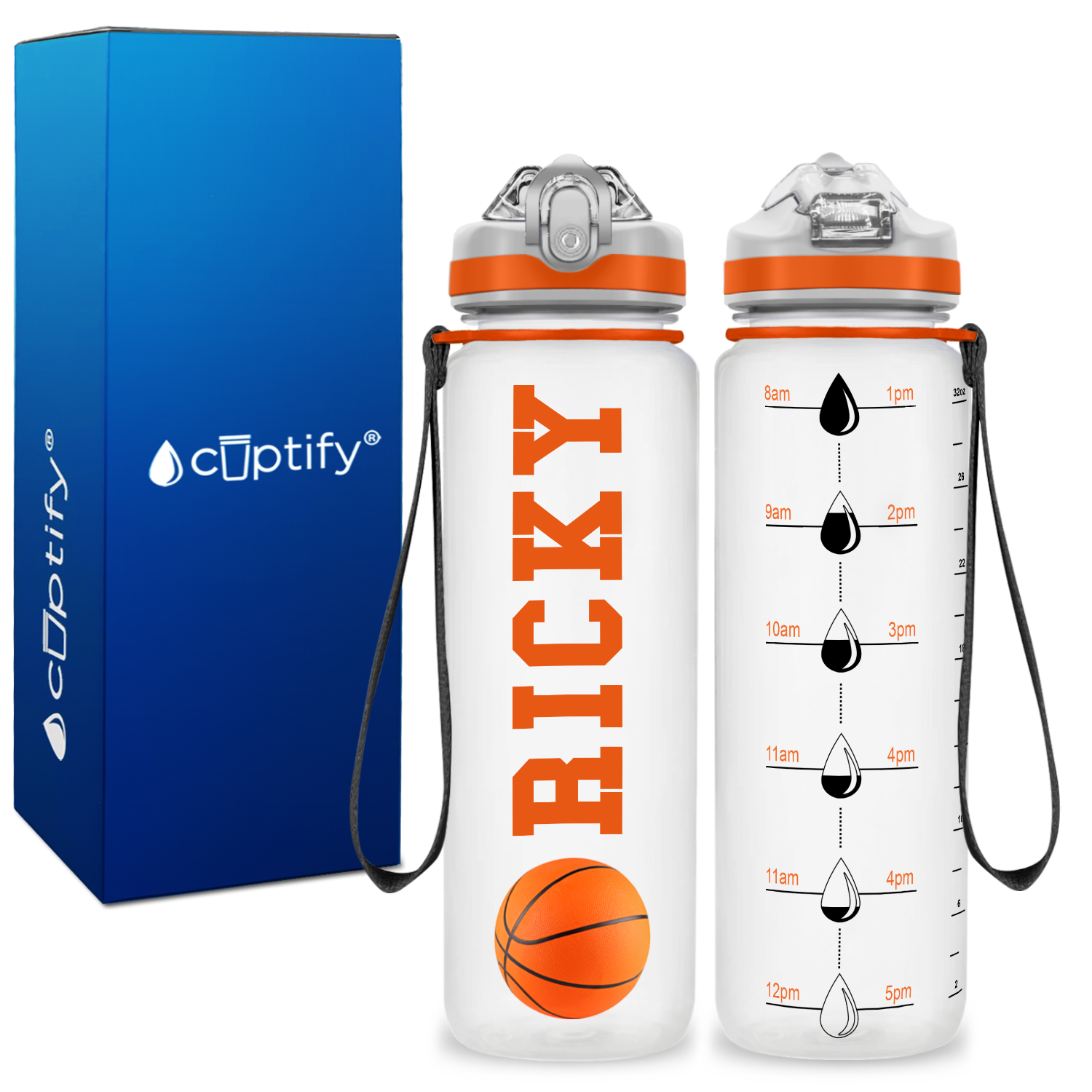 Personalized Basketball on 20 oz Motivational Tracking Water Bottle