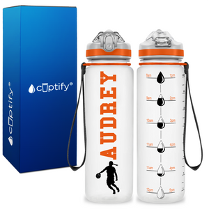 Personalized Female Basketball Player on 20 oz Motivational Tracking Water Bottle