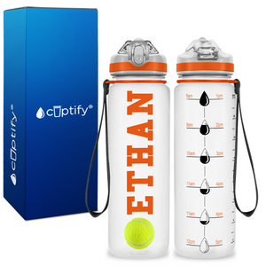 Personalized Tennis Ball on 20 oz Motivational Tracking Water Bottle