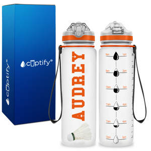 Personalized Badminton on 20 oz Motivational Tracking Water Bottle