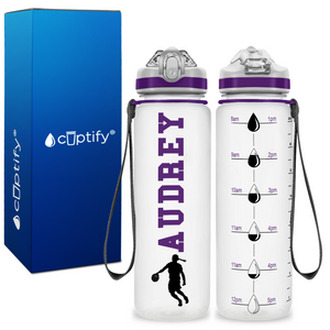 Personalized Female Basketball Player on 20 oz Motivational Tracking Water Bottle