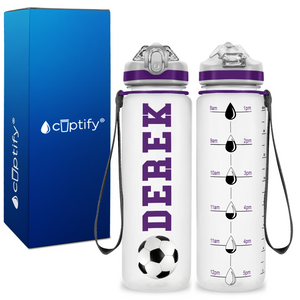 Personalized Soccer Ball on 20 oz Motivational Tracking Water Bottle
