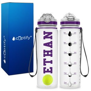 Personalized Tennis Ball on 20 oz Motivational Tracking Water Bottle