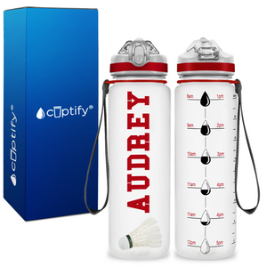 Personalized Badminton on 20 oz Motivational Tracking Water Bottle