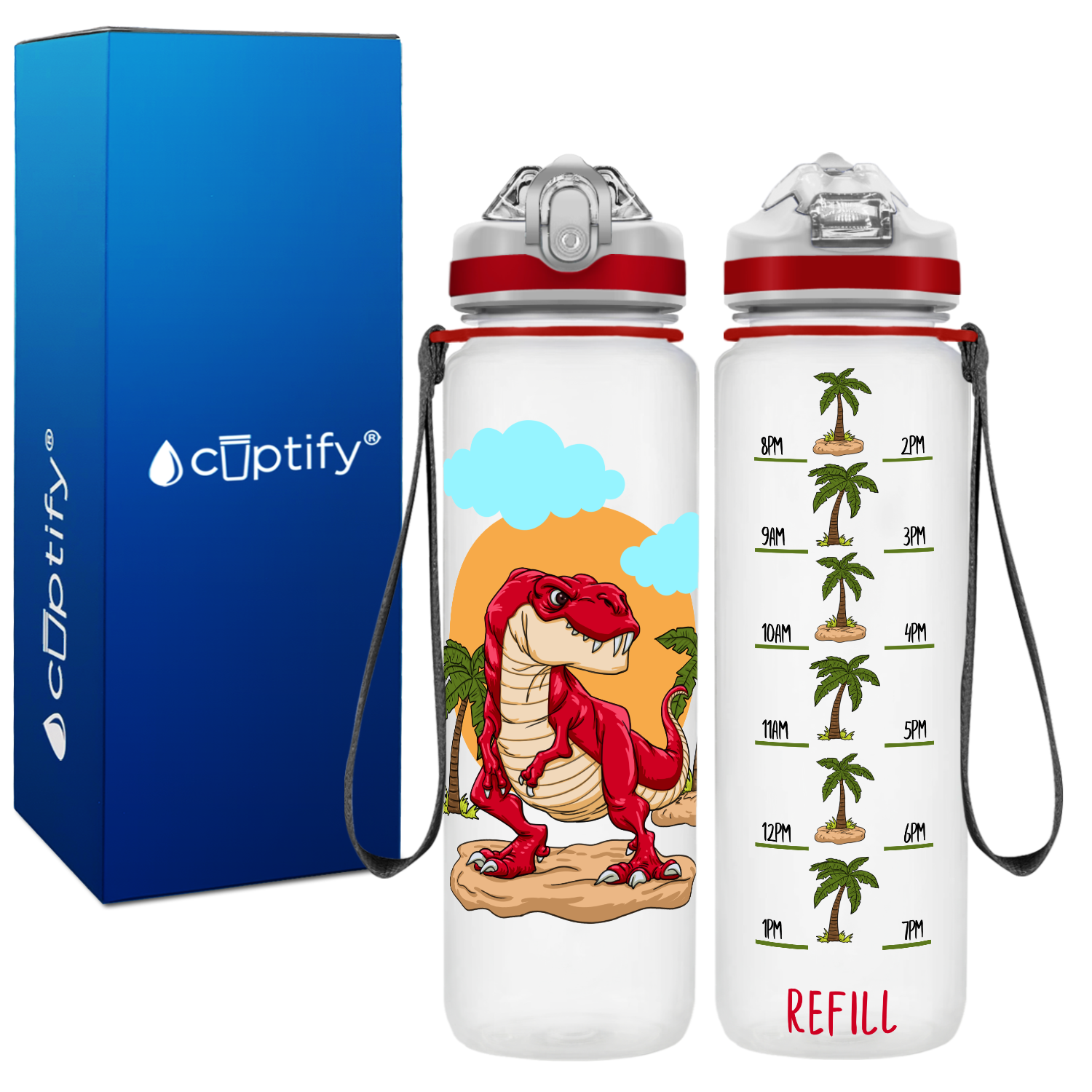 Red T-Rex Dinosaur Personalized Kids Bottle