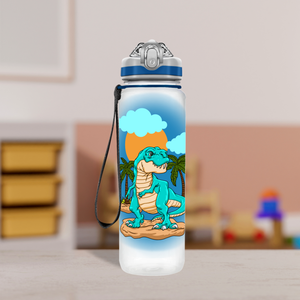 Blue T-Rex Dinosaur Personalized Kids Bottle with Straw 20oz Tritan™ Water Bottle