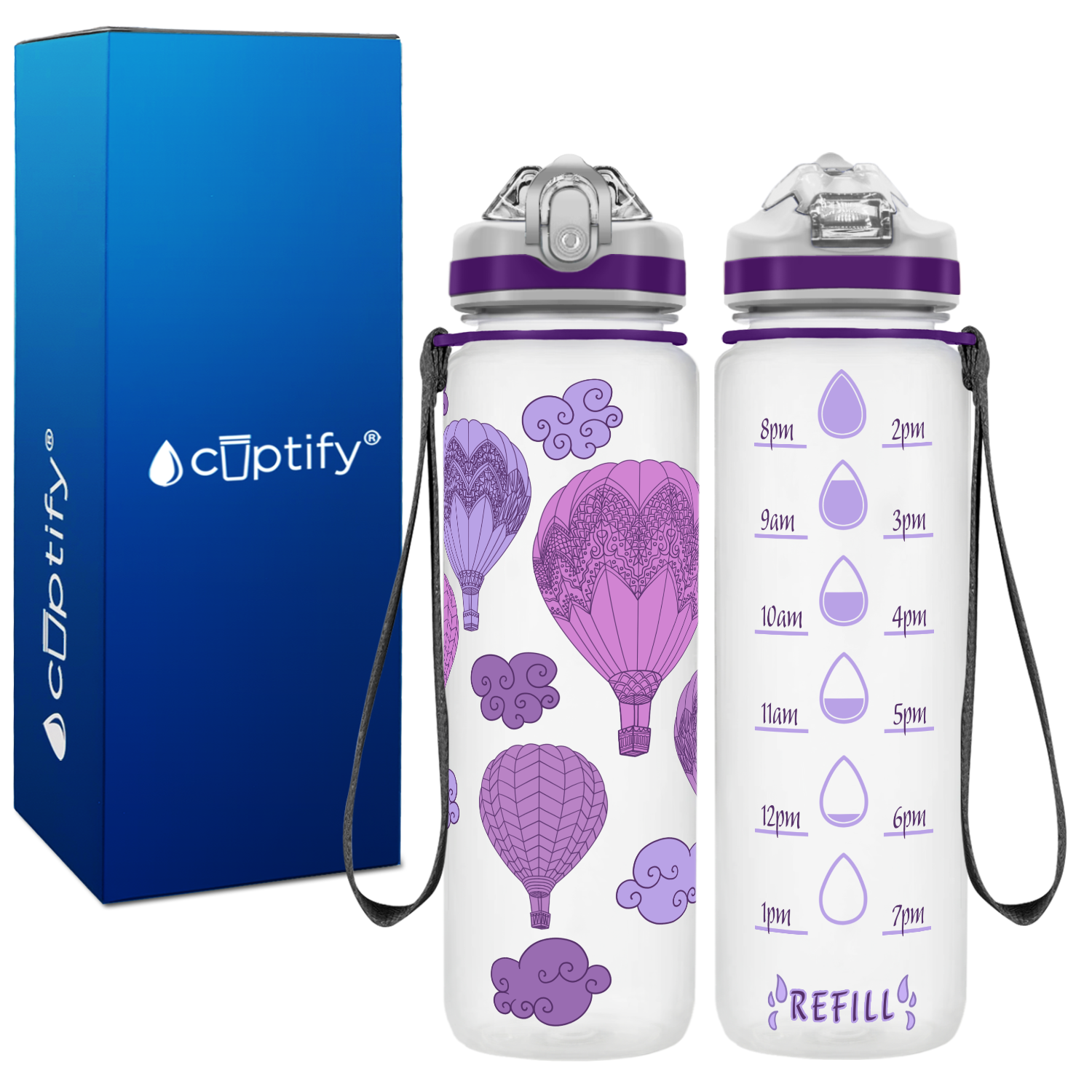 Purple Hot Air Balloon Personalized Kids Bottle