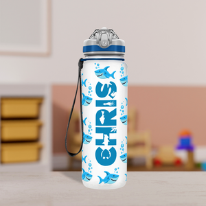 Smiling Sharks Personalized Kids Bottle with Straw 20oz Tritan™ Water Bottle