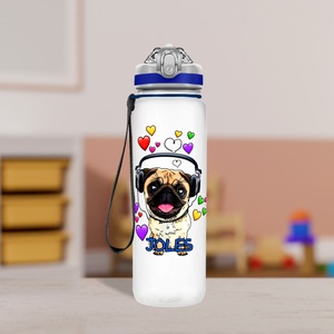 Cute Pug Hearts Personalized Kids Bottle with Straw 20oz Tritan™ Water Bottle