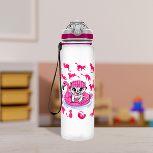 Cute Pink Cat Swim Personalized Kids Bottle with Straw 20oz Tritan™ Water Bottle