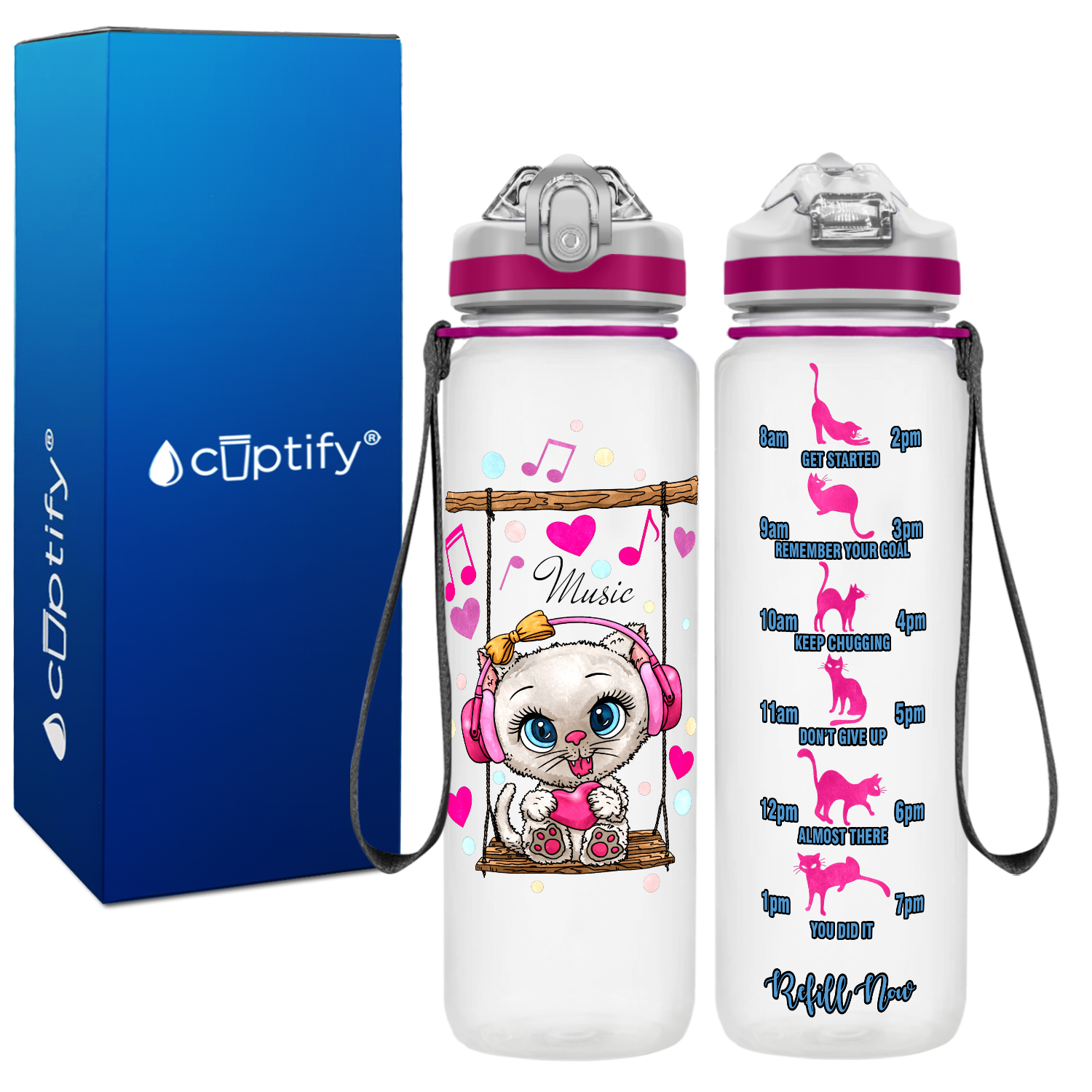 Cute Cat on a Swing Personalized Kids Bottle