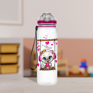 Cute Cat on a Swing Personalized Kids Bottle with Straw 20oz Tritan™ Water Bottle