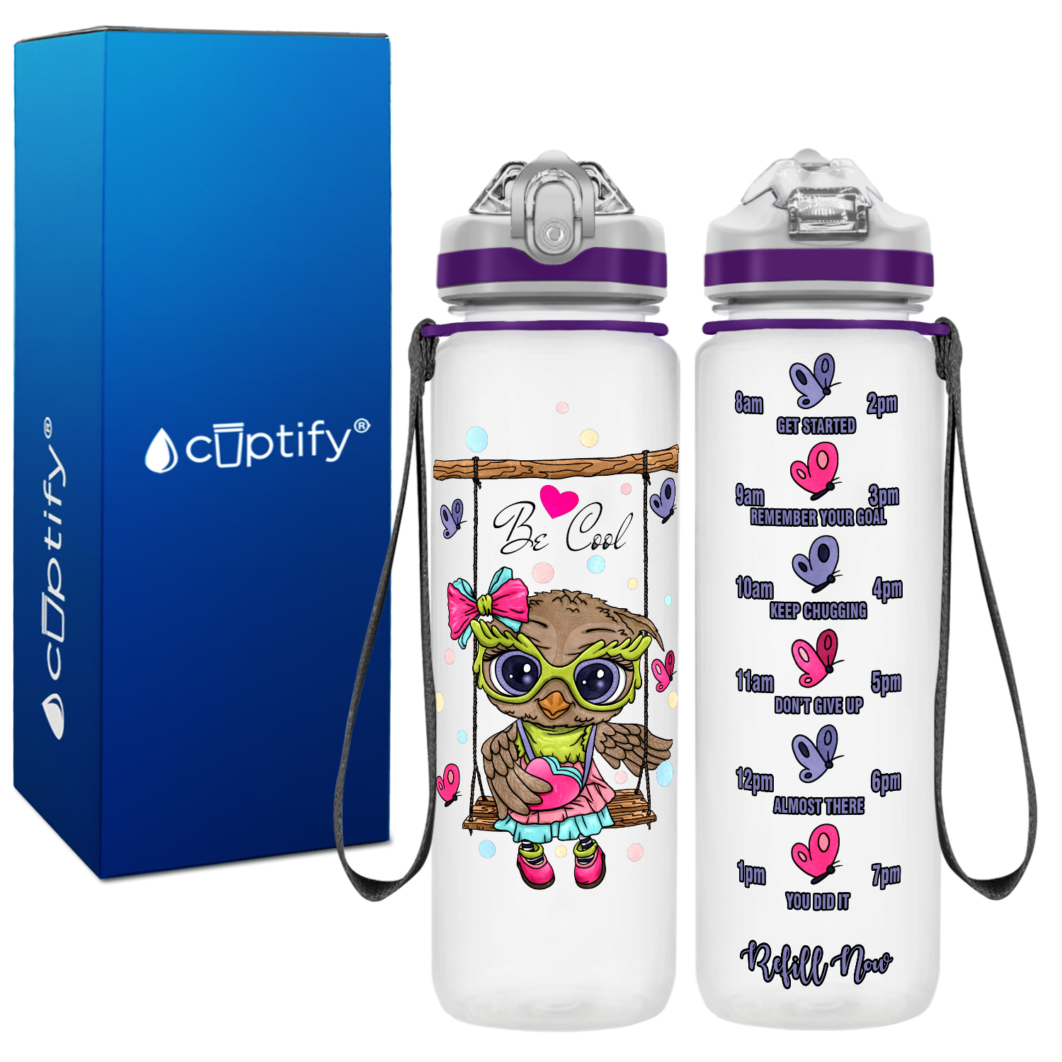 Cute Owl on a Swing Personalized Kids Bottle