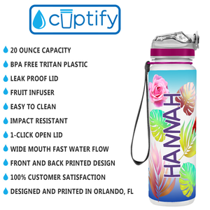 Flamingo Leaves and Roses Personalized Kids Bottle with Straw 20oz Tritan™ Water Bottle