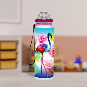 Flamingo Leaves and Roses Personalized Kids Bottle with Straw 20oz Tritan™ Water Bottle