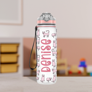 Cute Pink Cats Personalized Kids Bottle with Straw 20oz Tritan™ Water Bottle