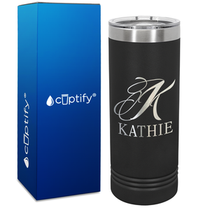 Personalized Script Initial and Name Engraved on 22oz Skinny Tumbler